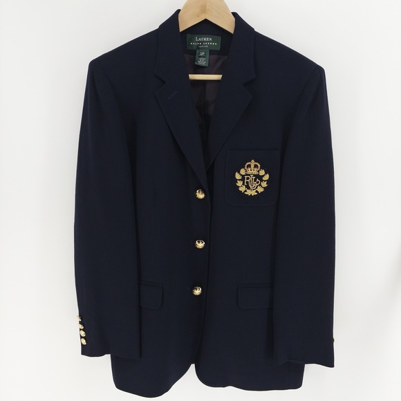 Lauren Ralph Lauren * Green Label Jackets & Blazers - VTG Ralph Lauren Navy Blazer Royal Crest Gold Button Double Breasted Wool * 12P